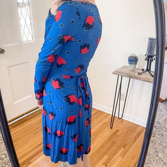 Boden Floral Jersey Wrap Dress Blue 6 - Picture 2 of 7